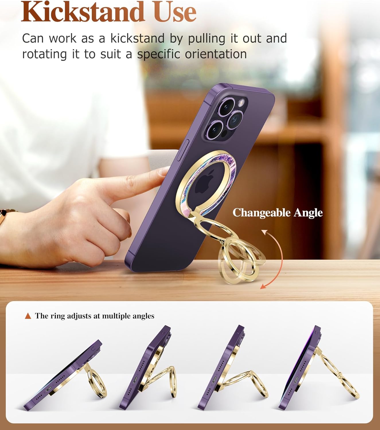 GVIEWIN Magnetic Phone Ring Holder, Compatible with MagSafe Phone Grip with Adjustable Stand, Magnet Phone Ring Kickstand for iPhone 16 Pro Max/Plus/15/14/13/12 Series/Other Phones (Dreamland River)