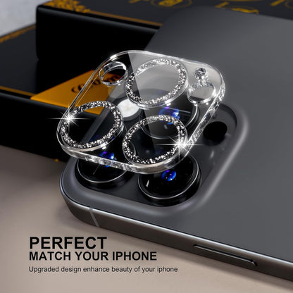 beuxece for 6 Pack iPhone 15 Pro/iPhone 15 Pro Max Camera Lens Protector [Drop Protection] [Case Friendly] [Easy Installation] 9H Tempered Glass Camera Screen Protector Cover, Glitter Black