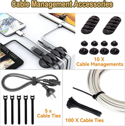 Cable Management Box 3 Pack with 125PCS Cable Management Kit for Power Strip to Hide Wires,Cord Organizer Boxes,Safe ABS Material Wire Organizer of Cable Clips Sleeve
