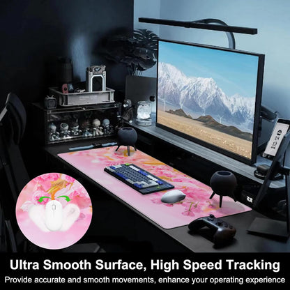 Mouse Pad, Large Pink Sakura and Butterfly Desk Mat, Extended Non-Slip Gaming Keyboard Mousepad Desk Pad, Thick Stitched Edges Waterproof Mouse Mat 31.5"x15.7" (Blossoming Cherry Flowers)