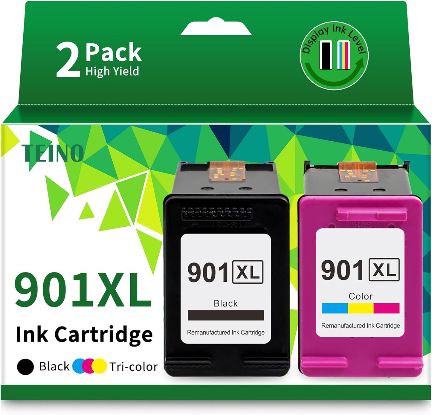TEINO 901 Ink Cartridges Remanufactured Ink Cartridge Replacement for HP 901 901XL 901 XL use with HP OfficeJet J4680 J4580 4500 J4500 Series J4680c J4624 J4640 J4524 Printers (Black Tri-Color) 901XL