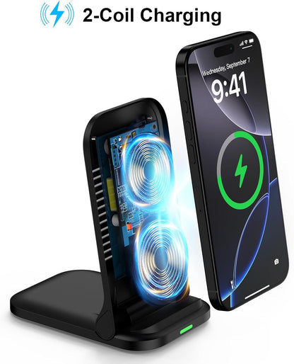 Wireless Fast Charger Stand Foldable Samsung Wireless Charger Fast Charging Station Android Phone Charger Stand for Samsung Galaxy S25 Edge S25 Ultra S25 S24 S23 S22 S21,iPhone 16e 16 Pro Max 15 14 13