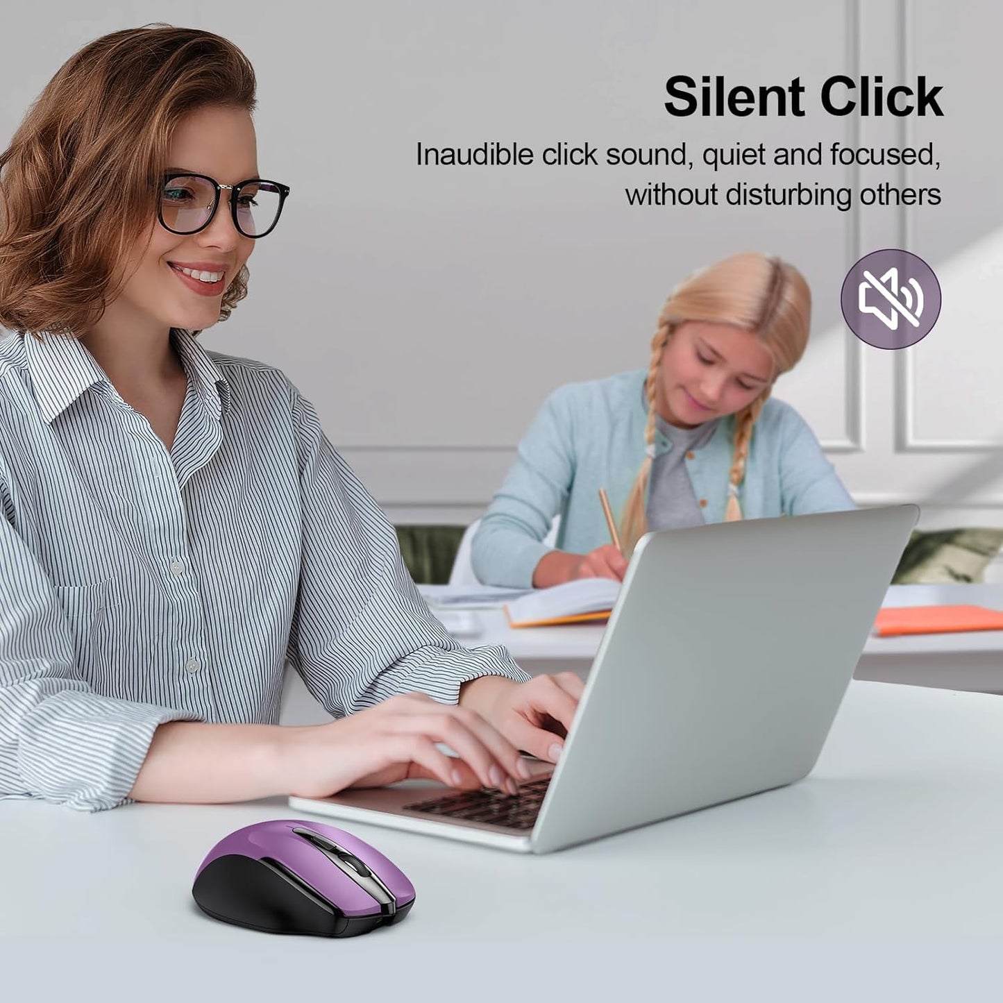 TECKNET Rechargeable Wireless Mouse,USB-A Silent Mouse, Quiet Click, 6 Adjustable 4800 DPI, Cordless Computer Mouse, Ergonomic Mouse for Laptop, 6 Buttons 2.4G Mouse for Chromebook, Ergo Grip - Purple