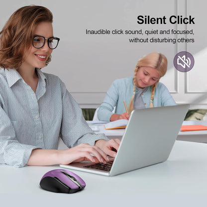 TECKNET Rechargeable Wireless Mouse,USB-A Silent Mouse, Quiet Click, 6 Adjustable 4800 DPI, Cordless Computer Mouse, Ergonomic Mouse for Laptop, 6 Buttons 2.4G Mouse for Chromebook, Ergo Grip - Purple