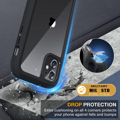 Miracase Glass Series for iPhone 11 Case 6.1 inch, Upgraded Full-Body Rugged Phone Bumper Case Cover with Built-in 9H Tempered Glass Screen Protector and Camera Protector, Black