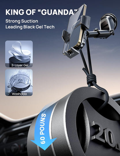 [2025 New] Dashboard Phone Holders for Your Car (+Air Vent Clip) [Military Grade Stable] , Car Cell Phone Holder, Rotatable Suction Cup Car Phone Mount for All Phone (Light Grey)