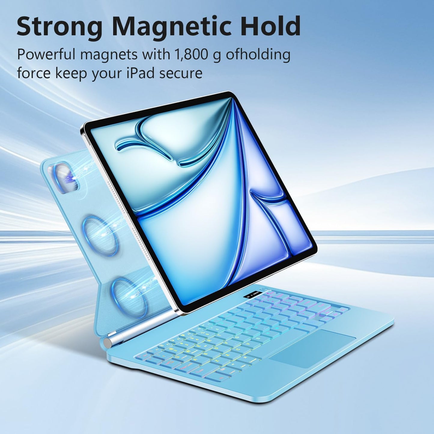 Keyboard Case for iPad Air 13 inch,iPad Pro 12.9 inch (3/4/5/6th Gen),Easy-Set Floating Cantilever Stand Magic Magnetic Backlit - Multi-Touch Trackpad Keyboard Case for iPad (Light Blue)