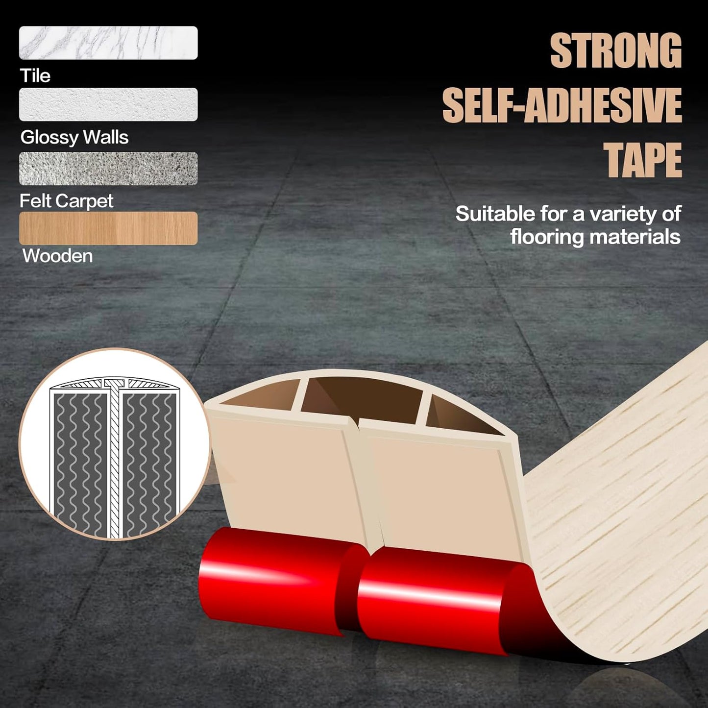 Floor Cord Cover Cavity 0.8"x0.37" Self Adhesive Cord Hider, 3.3FT Low Profile Cable Management, Extension Strip Protector for Wires, Prevent Cable Trips for Offices, Gyms, Exhibitions (Yellow Wood)