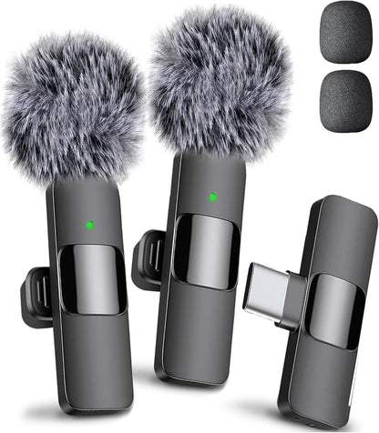 Mini Mic Pro Wireless Microphone for iPhone, iPad, Android, Lavalier Microphone for Video Recording - 2 Pack iPhone Mic Crystal Clear Recording with USB-C for Podcast, ASMR (iPhone 15+ / Android)
