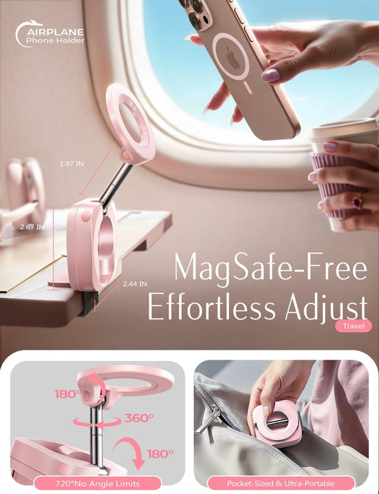 LISEN Airplane Phone Holder Travel Essentials for Women Long Flight Essentials Must Haves Handsfree for MagSafe Phone Stand Beach Vacation Cruise Essentials 2025 for iPhone 16 Pink