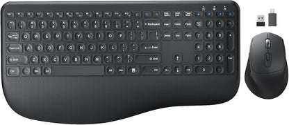 Wireless Keyboard and Mouse Combo, EDJO 2.4G Full-Sized Ergonomic Computer Keyboard with Wrist Rest and 3 Level DPI Adjustable Wireless Mouse for Windows, Mac OS Desktop/Laptop/PC (Carbon Black)