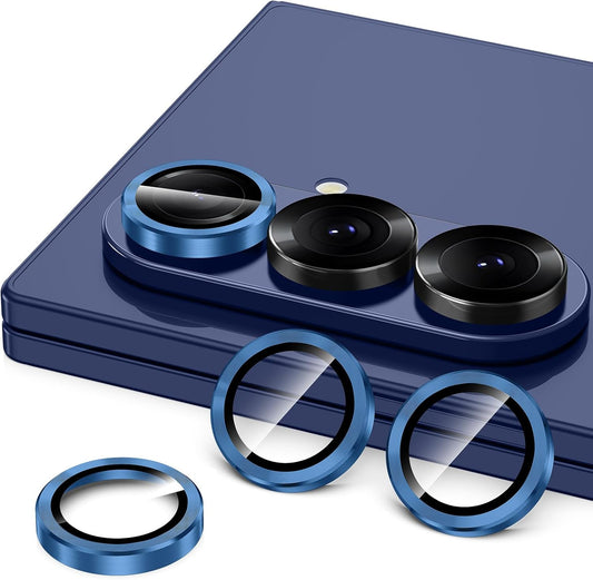 for Samsung Galaxy Z Fold 7 Camera Lens Protector, Individual Metal Ring Tempered Glass Lens Cover, [Strong Adsorption] Scratch Resistant Ultra-Thin HD Clear Lens Cover, 1 Set-Deep Blue