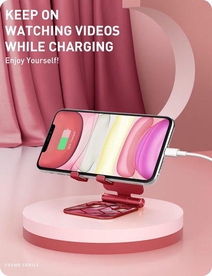 i-Blason Cell Phone Stand for Desk, Cell Phone Holder, Fits All Smart Phones, iPhone 16 15 14 13 Pro Max, Foldable Phone Stand Holder, Red