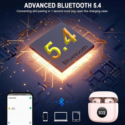 Wireless Earbuds, Bluetooth 5.4 Ear Buds LED Power Display Headphones Bass Stereo, Bluetooth Earbuds in-Ear Noise Cancelling Mic, 40H Playback Mini Case IP7 Waterproof Sports Earphones for Android iOS