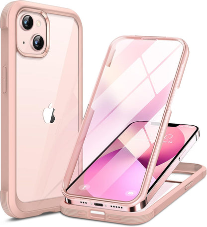 Miracase Compatible with iPhone 13 Mini case 5.4 inch, 2023 Upgrade Full-Body Glass Clear Case Bumper Case with Built-in 9H Tempered Glass Screen Protector for iPhone 13 Mini,Crystal Pink