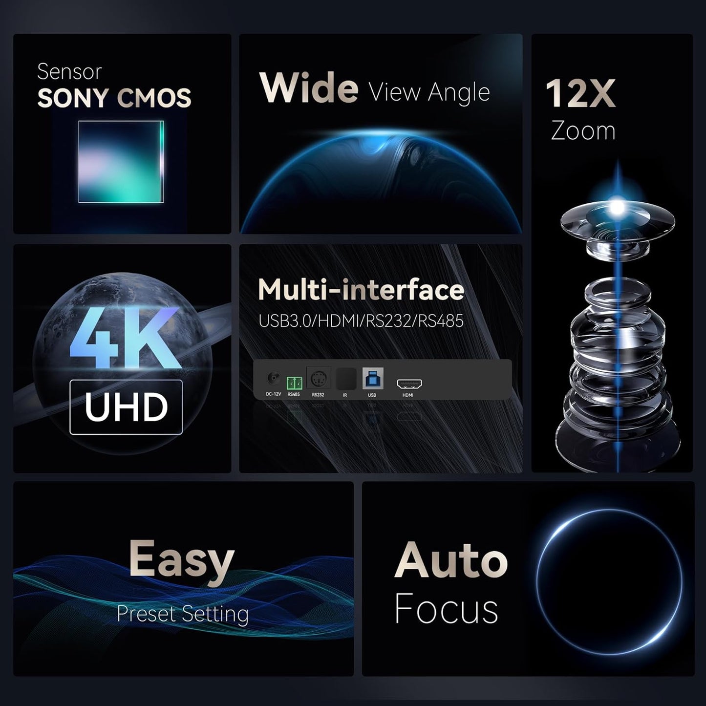 Tenveo UHD 4K PTZ Conference Room Camera 12X Optical Zoom USB3.0/HDMI Wide View Angle, 4K PTZ Camera for Video Conference Church Services Worship Events, Zoom/OBS/YouTube Live Streaming