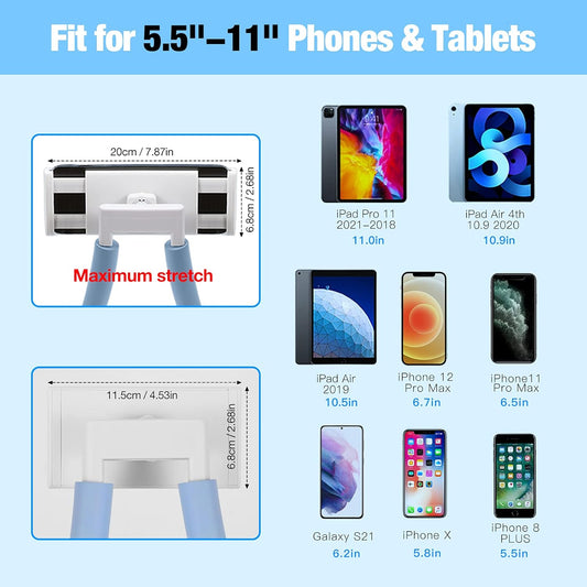 Moko Neck Phone Holder, Lazy Gooseneck Phone Pillow Holder Bracket,360°Rotation Universal Mobile Phone Tablet Stand for 4"-11" Devices, fits iPhone 12/12 Pro Max, Galaxy S21,iPad Air/Pro 11, Blue