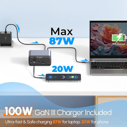 TobenONE Docking Station 3 Monitors, Triple Monitor Docking Station with Single 8K USB-C Video, Dual 4K HDMI, 10Gbps USB A/C, PD 3.0, 100W Power Supply, USB C Dock for Windows/ChromeOS, Dell, HP, ASUS