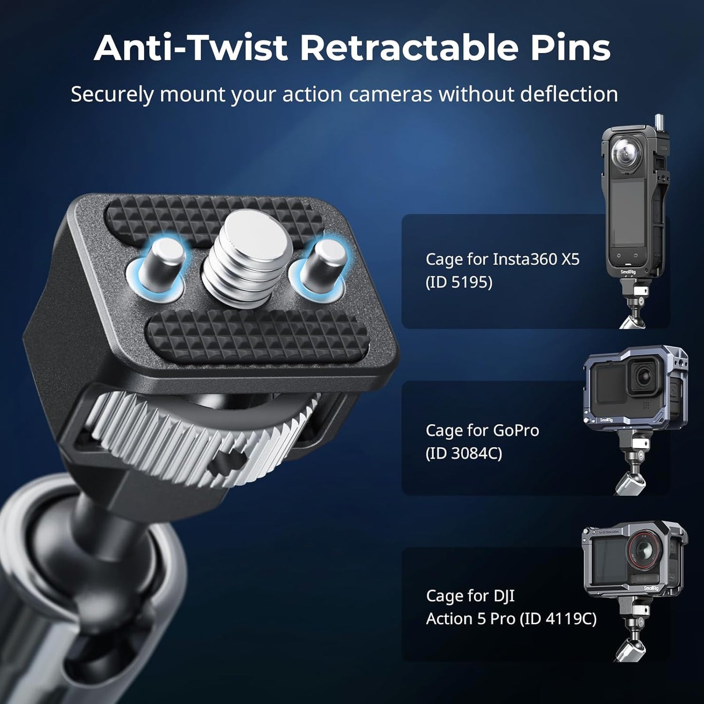 SMALLRIG 7 Inch Magic Arm with Crab-Shaped Clamp, Arm with 1/4"-20 Screw and Retractable Pins, for Action Cameras, Monitors, Video Lights, and Microphones - 5310