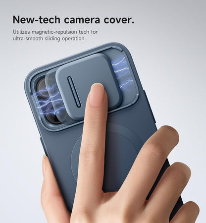 SURITCH for iPhone 14 Pro Max Case with Magnetic Camera Slide Cover and Adjustable Kickstand, Compatible with MagSafe, Shockproof Bumper Case Slim Protective Cover 6.7 Inch, Blue