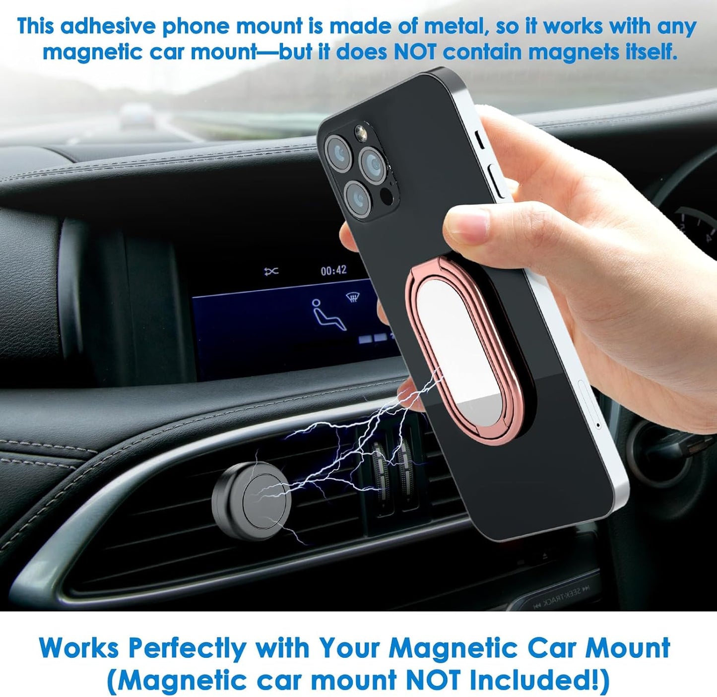 Phone Ring Holder Finger Kickstand, 360° Rotation Metal Phone Grip for Magnetic Car Mount Foldable Cell Phone Stand Compatible with Most Smartphones