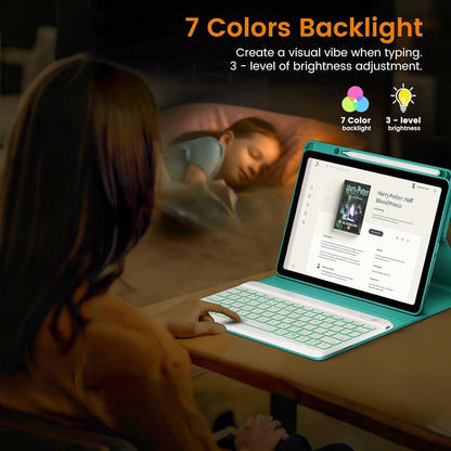 OYEEICE for iPad 9th Generation Case with Keyboard 10.2'' - 7 Color Backlit Wireless Keyboard Cover with Pencil Holder for iPad 9th/8th/7th Gen 10.2 inch, iPad Air 3rd Gen & iPad Pro 10.5" - Teal