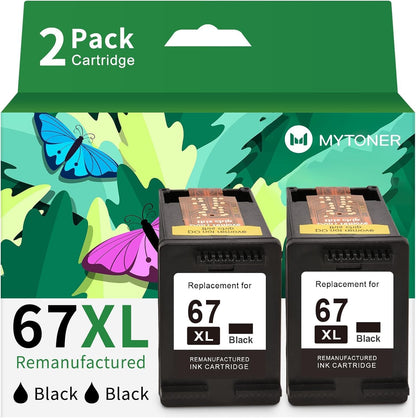 67XL Black Ink Cartridge Combo Pack Replacement for HP Ink 67 67xl hp Printer Ink for DeskJet 2700e 2700 2755e 2755 2734e Envy 6055e 6400 6000 Envy Pro 6452 6458 Printer (2 Pack)