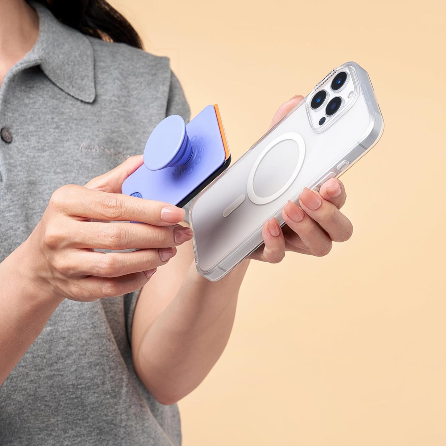 PopSockets Phone Wallet with Expanding Grip and Adapter Ring for MagSafe, Phone Card Holder, Wireless Charging Compatible, Wallet Compatible with MagSafe - Deep Periwinkle