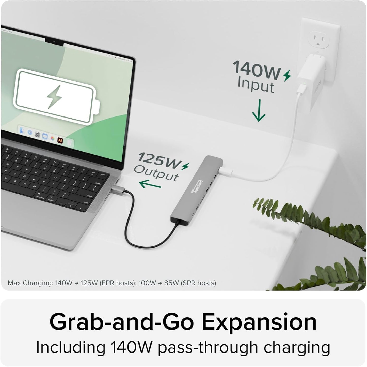 Plugable USB C Hub Multiport Adapter: 9-in-1 with 140W PD Charging, 4K 60Hz HDMI, 10Gbps Data Transfer, Gigabit Ethernet, SD, for USBC, USB4, Thunderbolt MacBook, Windows, Chromebook (USBC-9IN1E)