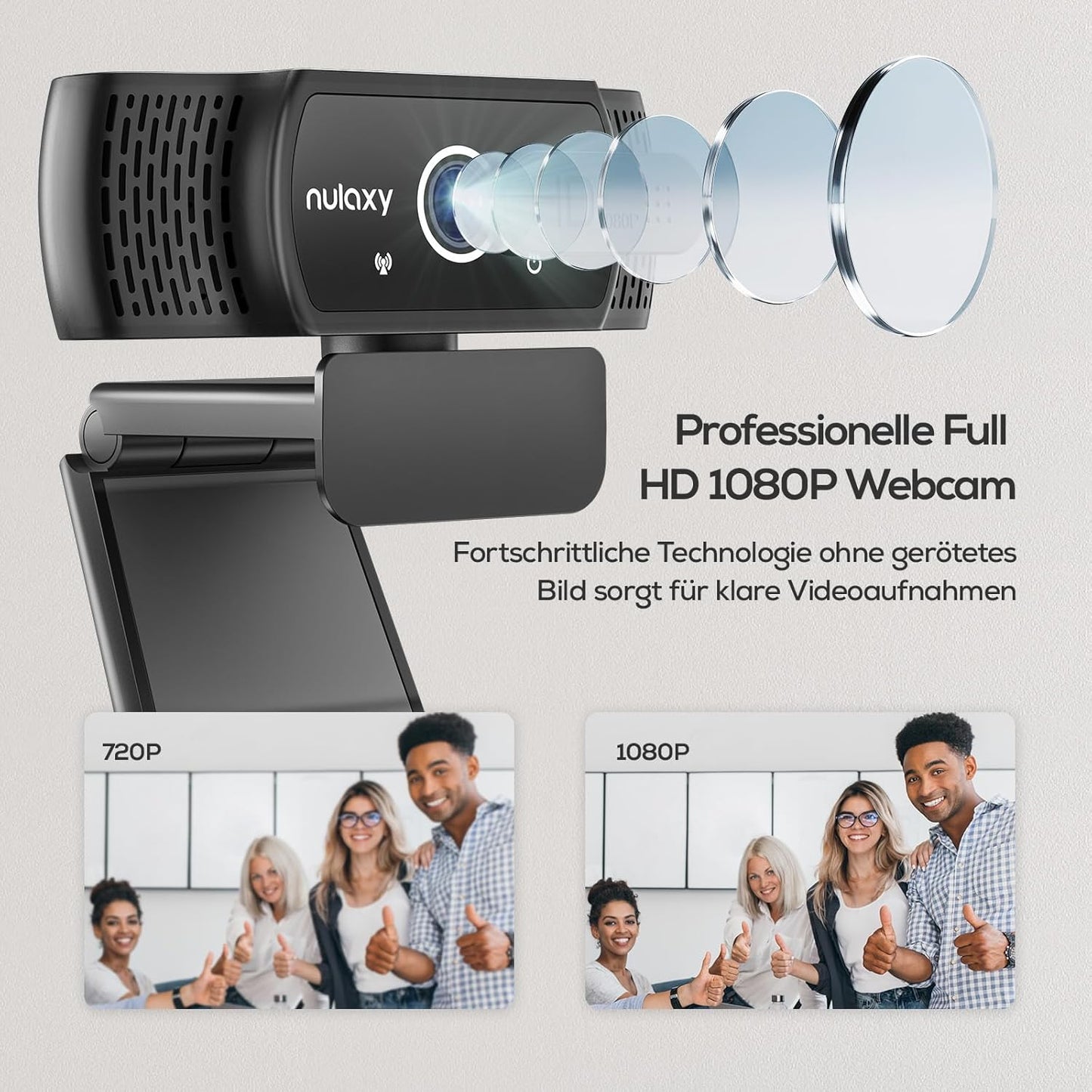 Nulaxy USB Webcam with Microphone, HD 1080p Webcam with Privacy Cover for Laptop PC Desktop, HD Light Correction, Web Camera for Video Calling, Online Classes, Skype, Zoom, FaceTime, Smart TV