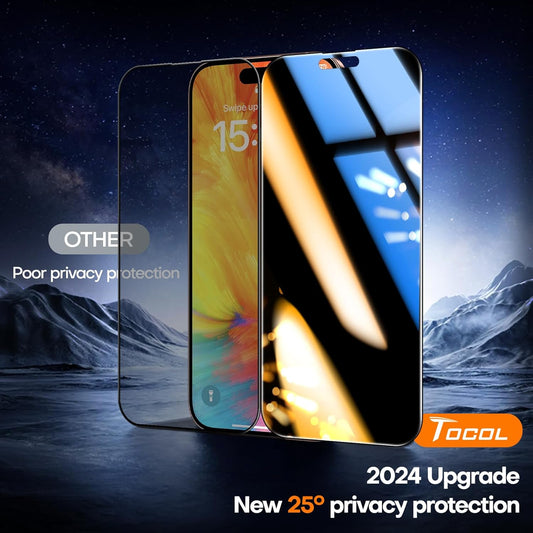 TOCOL for iPhone 16 Pro Privacy Screen Protector 6.3-Inch True 25°Anti Spy 9H+ Hardness Tempered Glass for Full Coverage Easy Installation 2 Pack