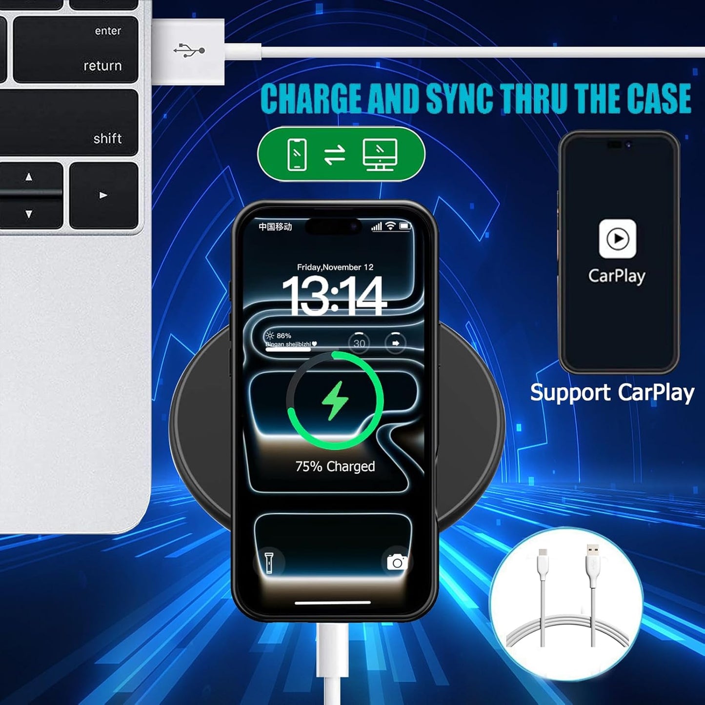 Battery Case for iPhone 17 Pro Max, Upgraded 12000mAh Rechargeable Portable Extended Battery Pack Supported Qi Wireless Charging Case Compatible with iPhone 17 Pro Max (6.9 inch) Charger Cover (Black)