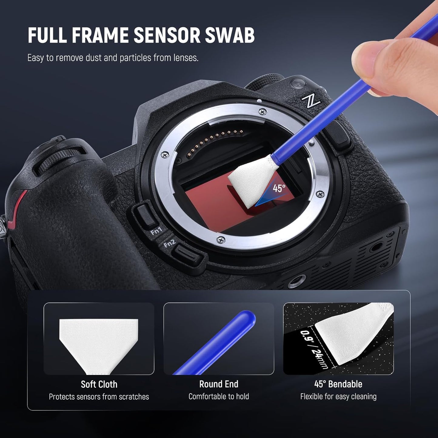 NEEWER 16 in 1 Camera Lens Cleaning Kit, 1x Brush + 1x Air Blower + 1x Cleaning Swab for 24mm Full Frame Sensor + 1x Cleaner Spray + 2X Cloth + 10x Wet Lens Wipe, HM-44