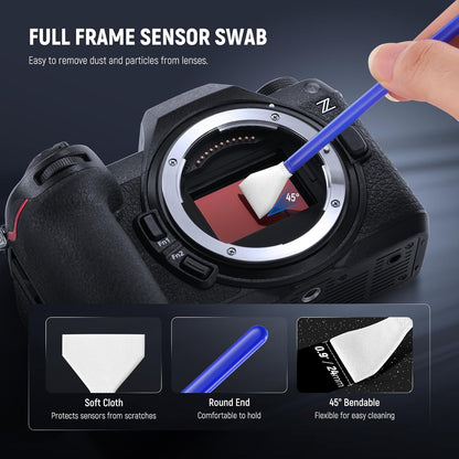 NEEWER 16 in 1 Camera Lens Cleaning Kit, 1x Brush + 1x Air Blower + 1x Cleaning Swab for 24mm Full Frame Sensor + 1x Cleaner Spray + 2X Cloth + 10x Wet Lens Wipe, HM-44