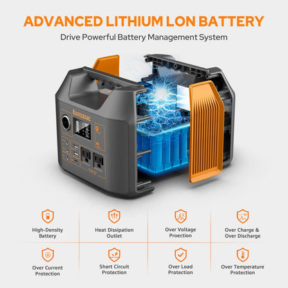 Portable Power Station EnginStar 300W Solar Generator 110V 296Wh Power Bank Two Pure Sine Wave AC Outlet 80000mAh Lithium Battery Pack for Camping Outdoors Trip RV Hunting Vans Emergency Backup