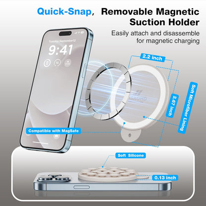 Magnetic Suction Cup Phone Mount for MagSafe Case, Silicone Hands-Free Grip Holder for iPhone and Android, Mirror Shower Phone Stand for Makeup FaceTime Gym Kitchen Bathroom, Stone