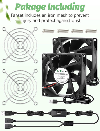 80mm x 25mm USB Fan 2 Packs 5V Small Computer Case Fan with Speed Control for CPU Xbox PlayStation Router Entertainment Cabinet 3D Printer