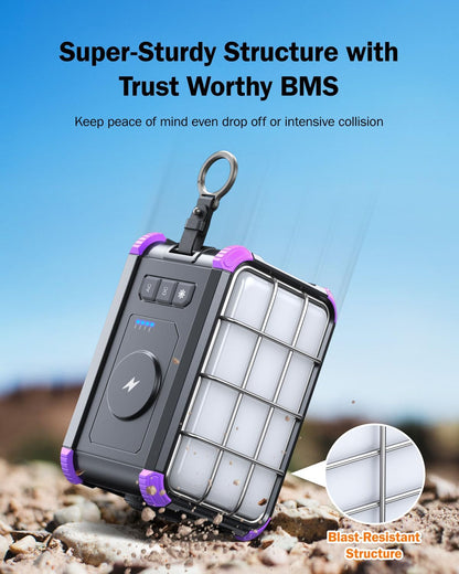 BROWEY Portable Power Station 153Wh Small Solar Generator with Hand Crank 120V 150W AC Outlet Lithium Battery Power Bank, Wireless Charging Emergency Charger for Outdoor Camping Travel Home Backup