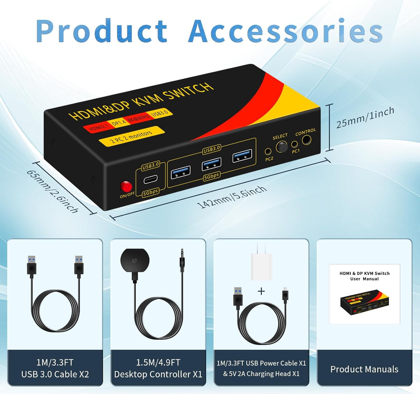 DP hdmi kvm Switch 2 Monitors 2 Computers Display Port,kvm Switch displayport with DP and HDMI kvm switches,8K@60HZ,USB3.0 with 1 USB C