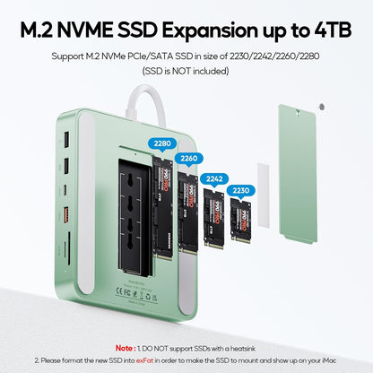 Upgraded 11 in 1 USB C Hub for iMac 24 inch USB Hub 2021 2023 2024 Support M.2 SSD (NOT Included), iMac Hub M1 M3 M4 Accessories, 4K HDMI, 2.5G Ethernet, 5 USB A/C Max 10Gbps, SD/TF - Green