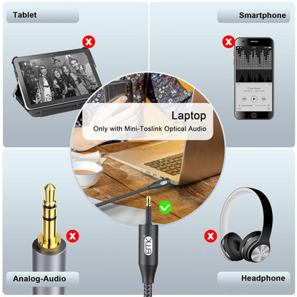 EMK Premium 90° Toslink to Mini Toslink Cable (5Ft/1.5M) - Right Angle Optical to 3.5mm Digital Optic Audio Cable for Soundbars, Home Theater - SPDIF Compatible, Black