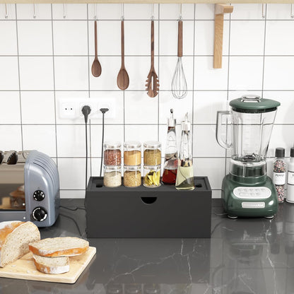 Bamboo Cable Management Box, Large Cord Organizer Box Cable Box to Hide Wires & Power Strips for Desktop Storage Cord Holder for Office Home,No Assembley Required (All Black, 2 Packs(M+L))