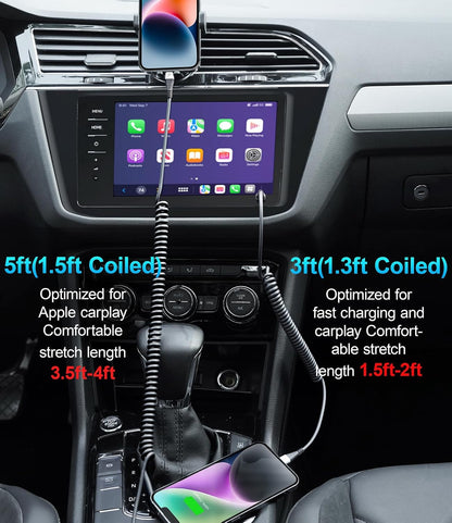 USB Type C to Lightning Cable 3FT 2Pack, Coiled iPhone Charger Fast Charging for Car [Apple MFi Certified] Short USBC iPhone Cord Compatible with iPhone14/13/12/11 Pro Max/XS MAX/8/Plus/iPad/CarPlay