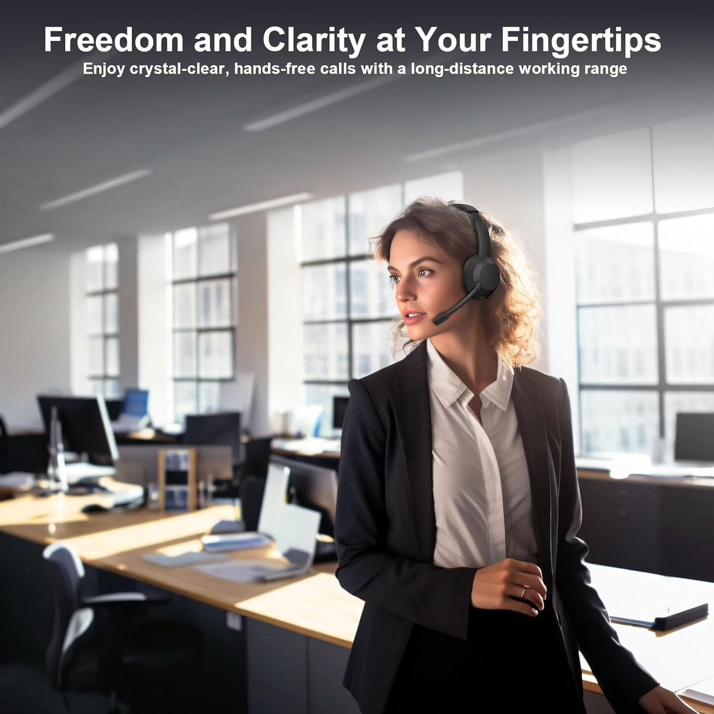 Wireless Headset with Mic for Work, Bluetooth Headset with Microphone (Noise Cancellation), Wireless Headphones with USB Dongle & Charging Dock for Call Center/Home/Computer/PC/Laptop/Teams/Zoom