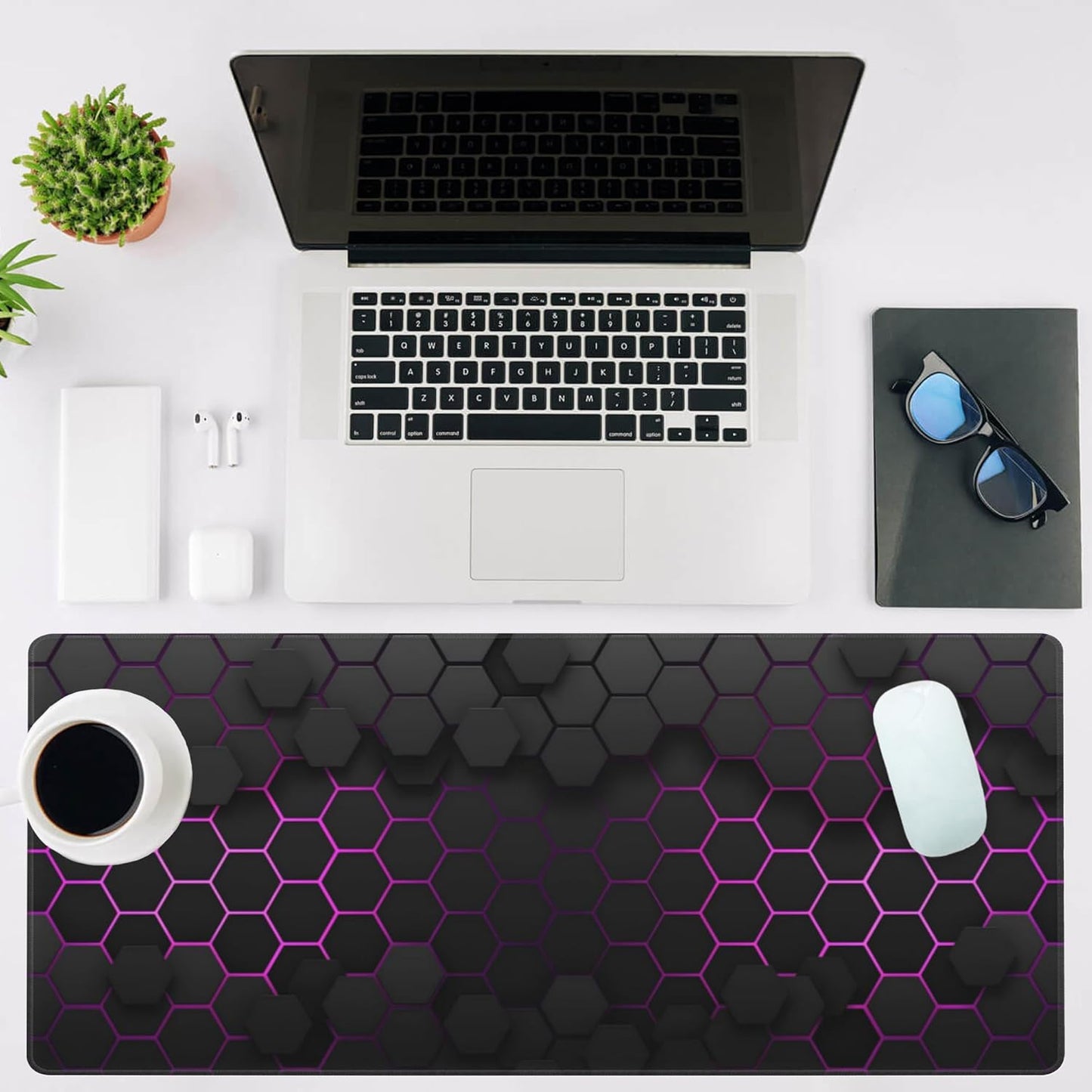 Mouse Pad Large Electric Glow Hexagonal Non-Slip Gaming Desk Mat with Stitched Edge Laptop Keyboard Desk Pad for Work Home Gaming (35.4 x 15.7 Inches)