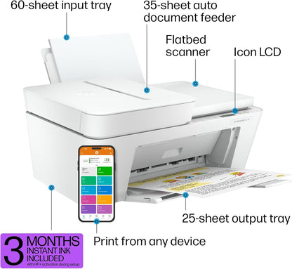 HP DeskJet 4227e Wireless All-in-One Color Inkjet Printer, Scanner, Copier, Best-for-Home, 3 Months of Instant Ink Trial Included (6W7F0A)