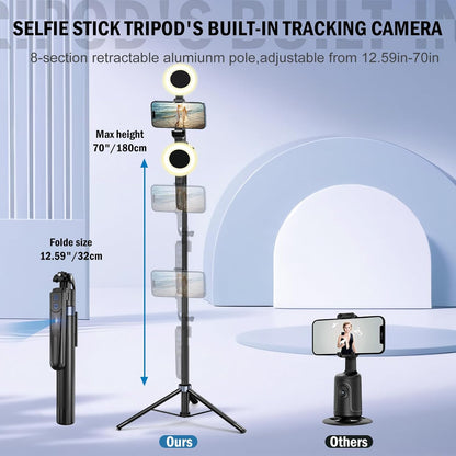 Face Tracking Tripod for iPhone with Light,70 inch Phone Tripod Holder with Remote,Travel Selfie Stick for Content Creator Vlog Live Stream Video Recording