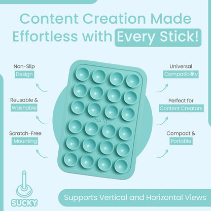 SUCKY Silicone Suction Phone Case Adhesive Mount - Anti-Slip Holder, Hands-Free Fidget Toy, Phone Accessory for iPhone and Android - Sticky Grip for Selfies, Videos, and Tiktok - Turqoise