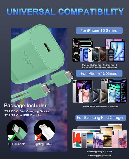 Phone 15 Pra Max Charger Fast Charging,30W USB C Phone 15 Fast Charger Block &10FT Long Type C Cable Cord for Phone 15/15 Pro Max/15 Pro/15 Plus/Pro 12.9/11 inch,S24 Ultra,Green
