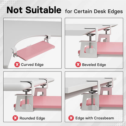 BONTEC KMT01 Under Desk Keyboard Tray, Pull-Out Keyboard & Mouse Platform with C-Clamp, 25.6 x 11.8 in Space-Saving Ergonomic Slide-Out Drawer, Pink